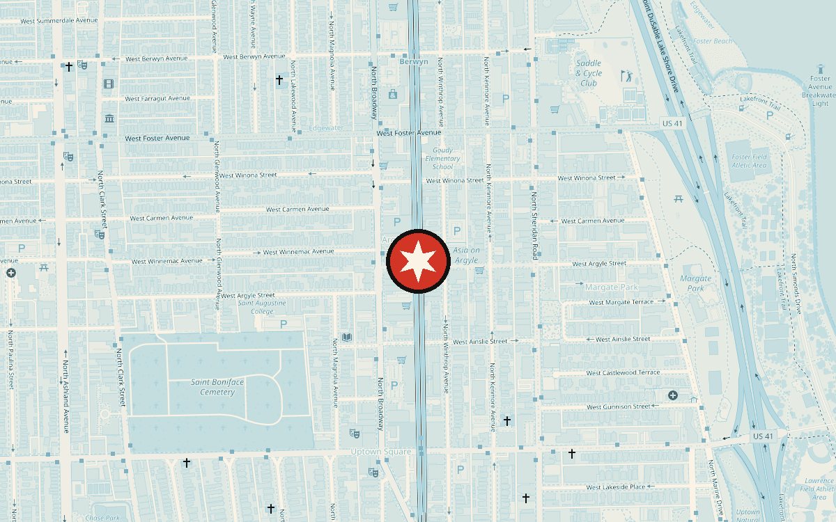 Map showing the meeting point at Argyle CTA, 1118 W Argyle St, Chicago, IL 60640